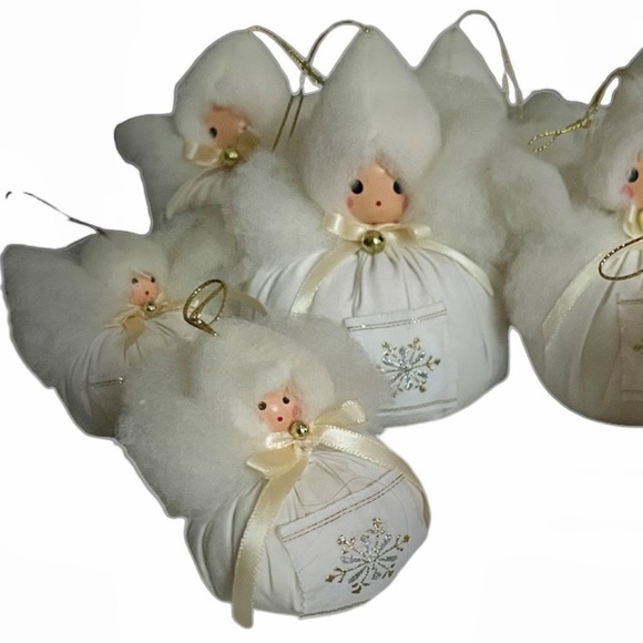 Vintage White Handmade Snow Angel Christmas Ornaments Set of 10 - Picture 2 of 12